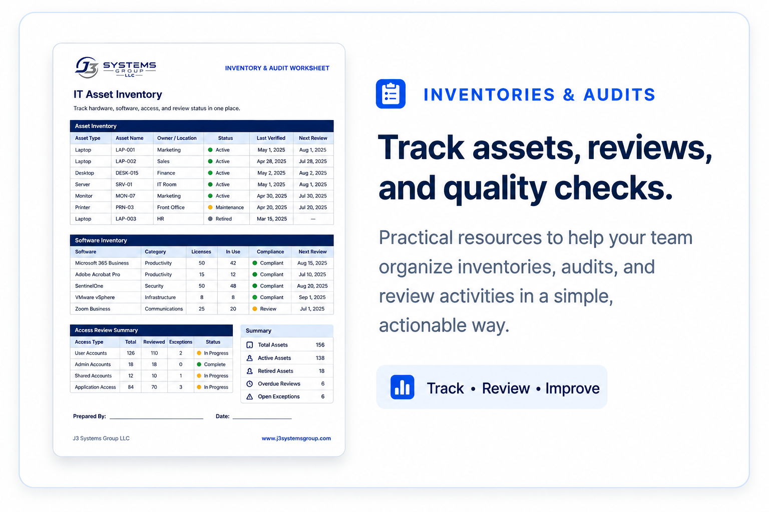 Inventory and audit worksheet preview